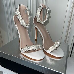Elegant White Pearl-Embellished Heels